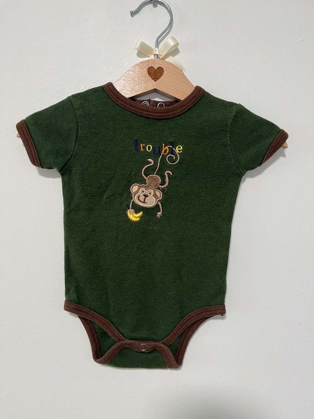 Buster Brown Monkey Trouble Bodysuit Size 3-6M Green Cotton